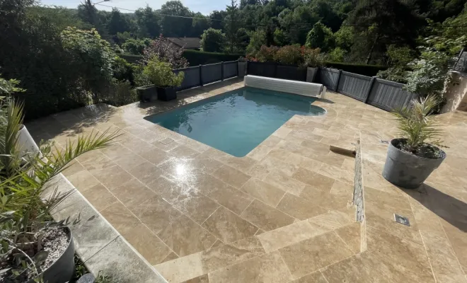 Terrasse en pierre naturelle , Montbrison, Cheminal Paysage